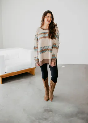 Alexandra Western Print Striped Pullover