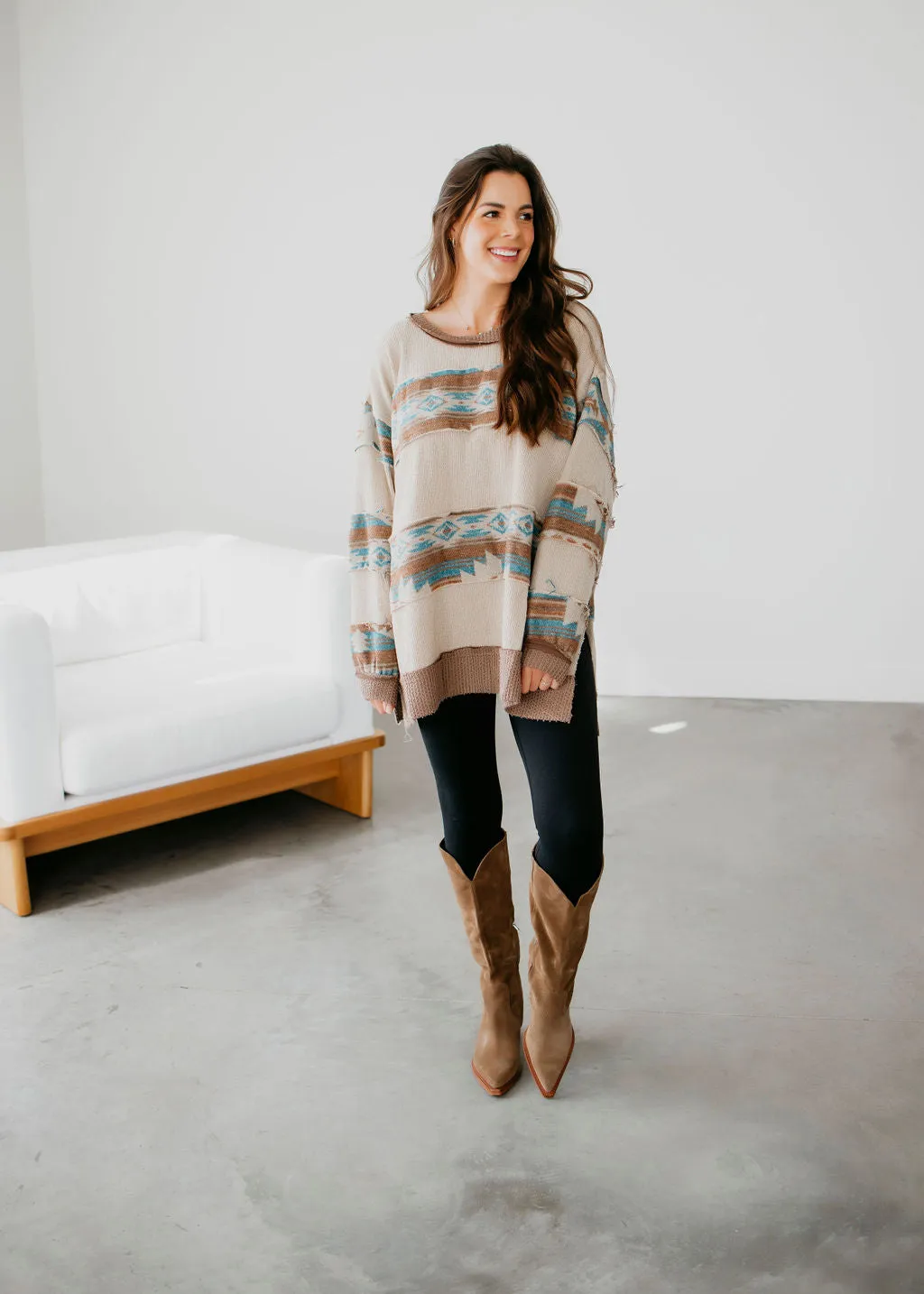 Alexandra Western Print Striped Pullover