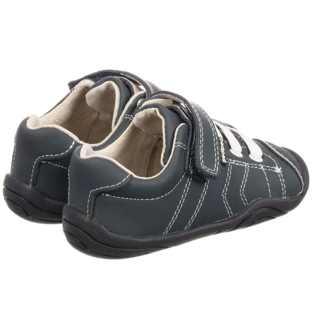 Blue Leather Velcro Trainers