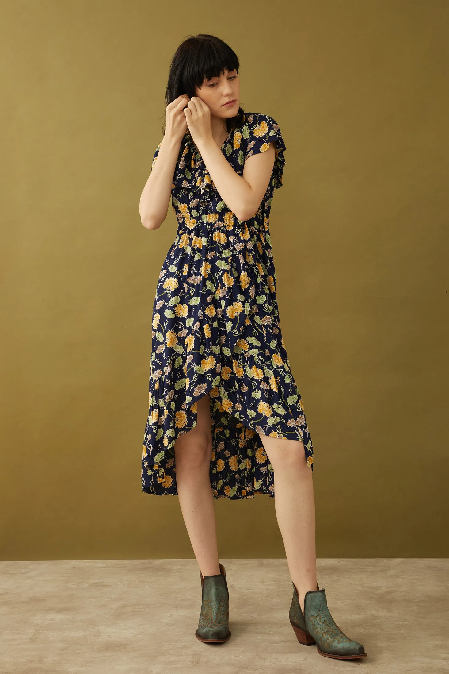 Bohera Marjorie Mellum Wrap-Over Floral Print Dress