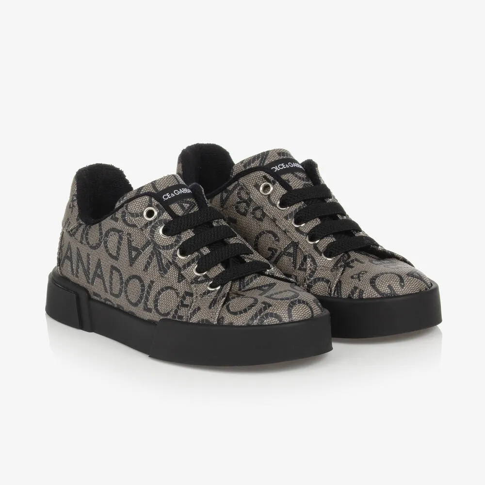 Boys Brown Logo Jacquard Trainers