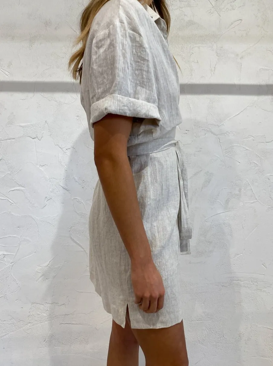 By Johnny Amy Linen Wrap Shirt Dress in Oat