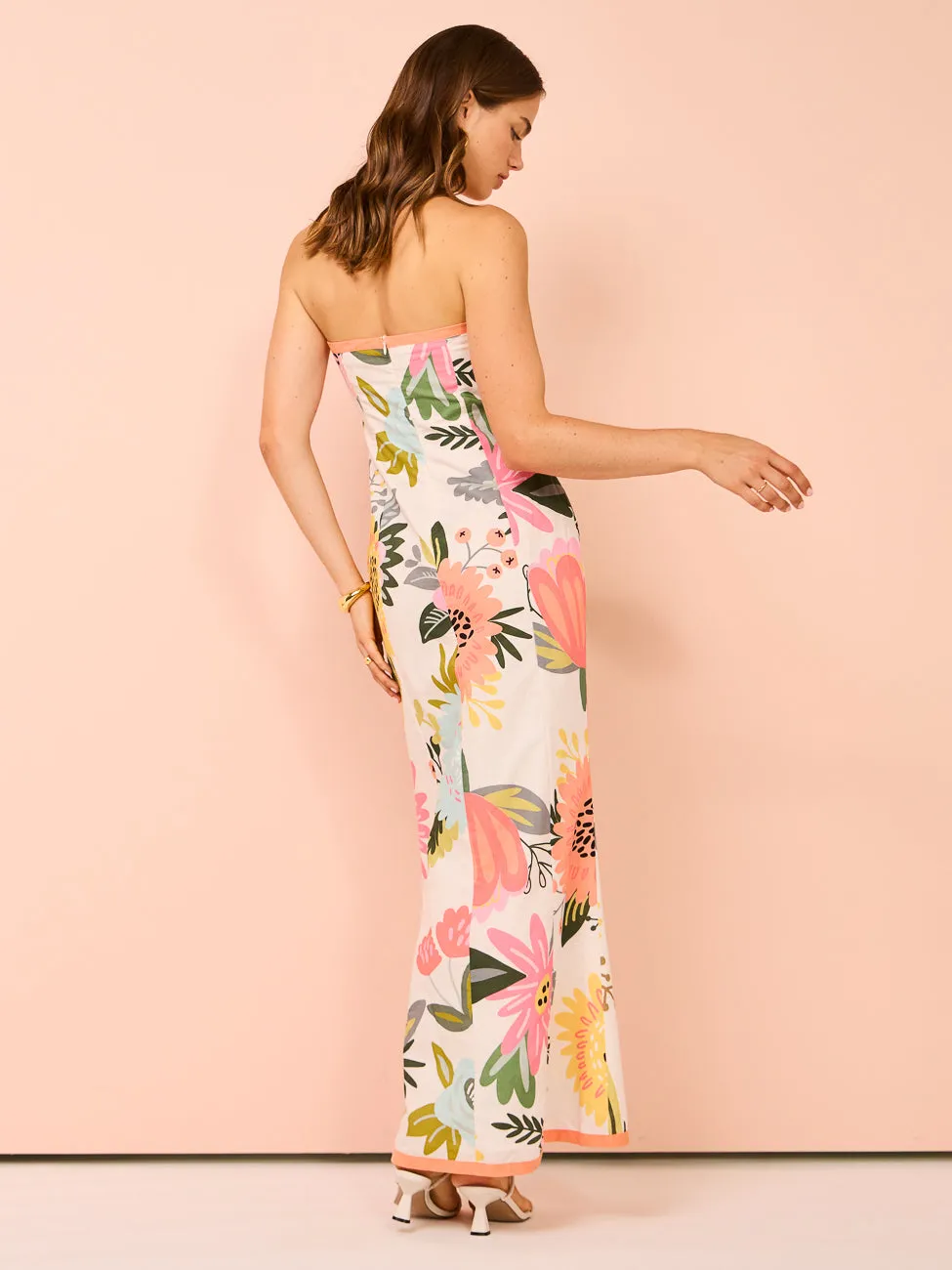 By Nicola Claudia Strapless Wrap Maxi Dress in Potpourri/Melon