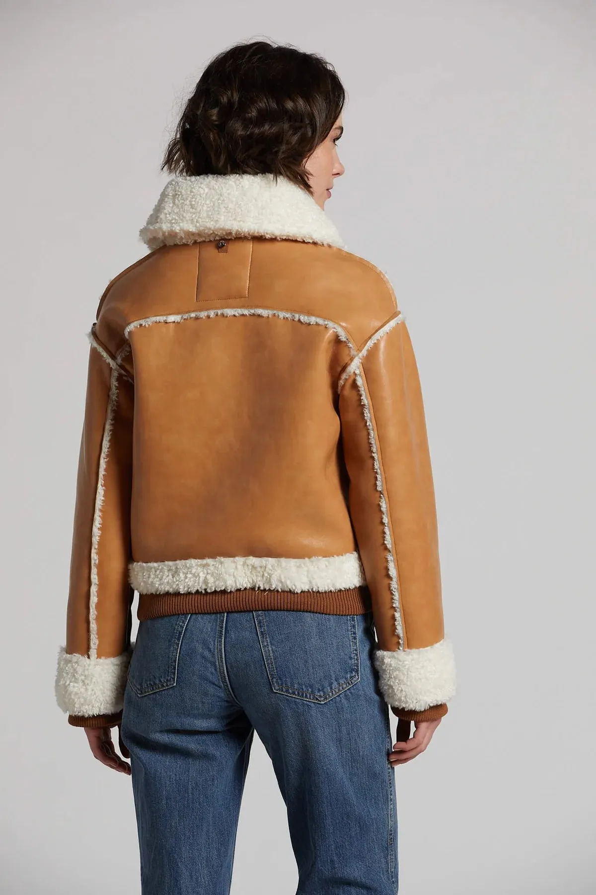 Clayton Faux Shearling Moto Jacket - Camel