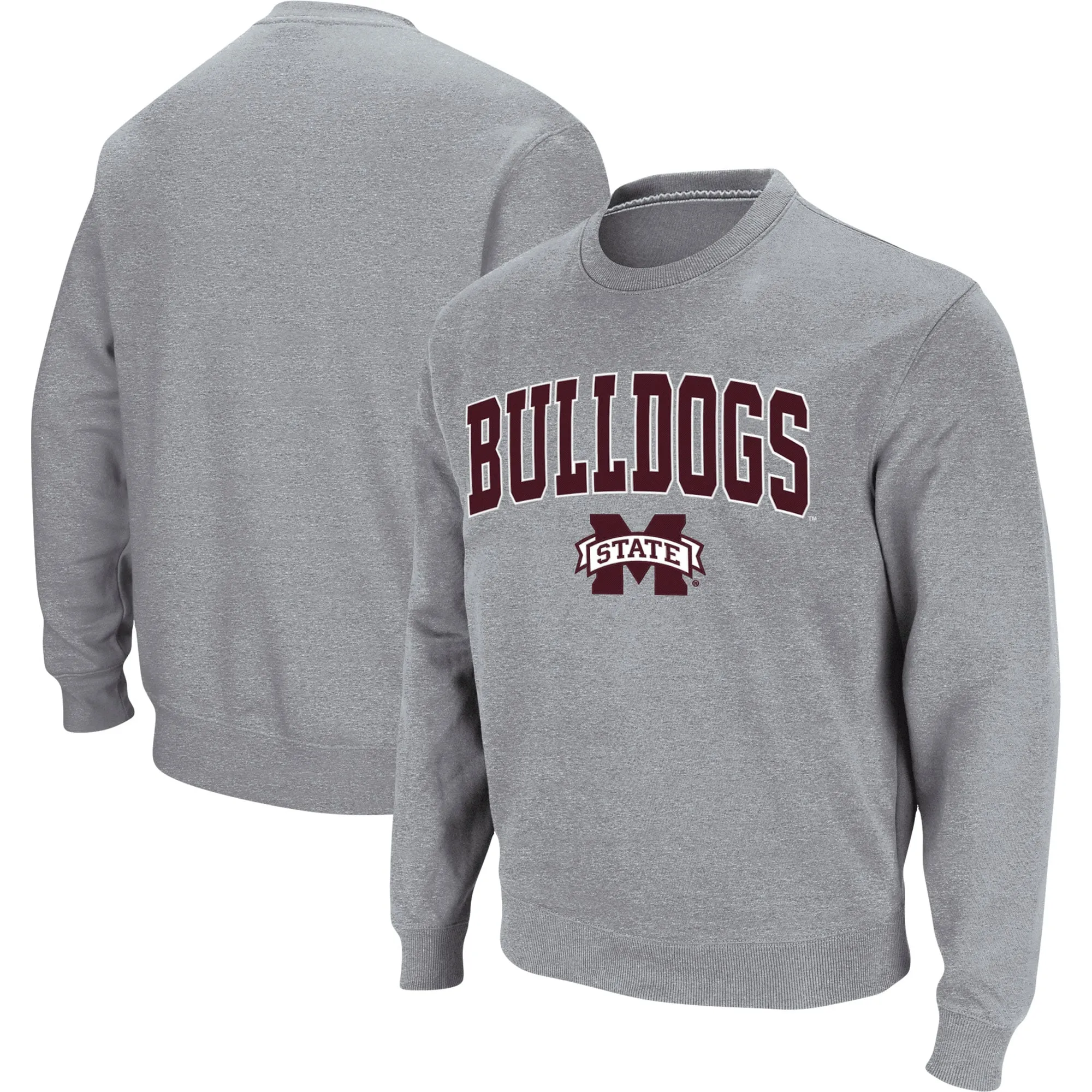 Colosseum Mississippi State Bulldogs Heathered Gray Arch & Logo Tackle Twill Pullover Sweatshirt