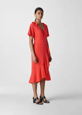 Coral Abigail Frill Wrap Dress