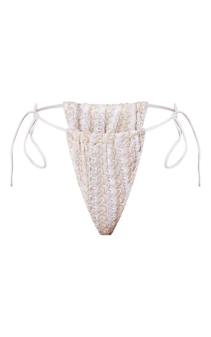 Cream Metallic Crochet Tie Side Bikini Bottoms