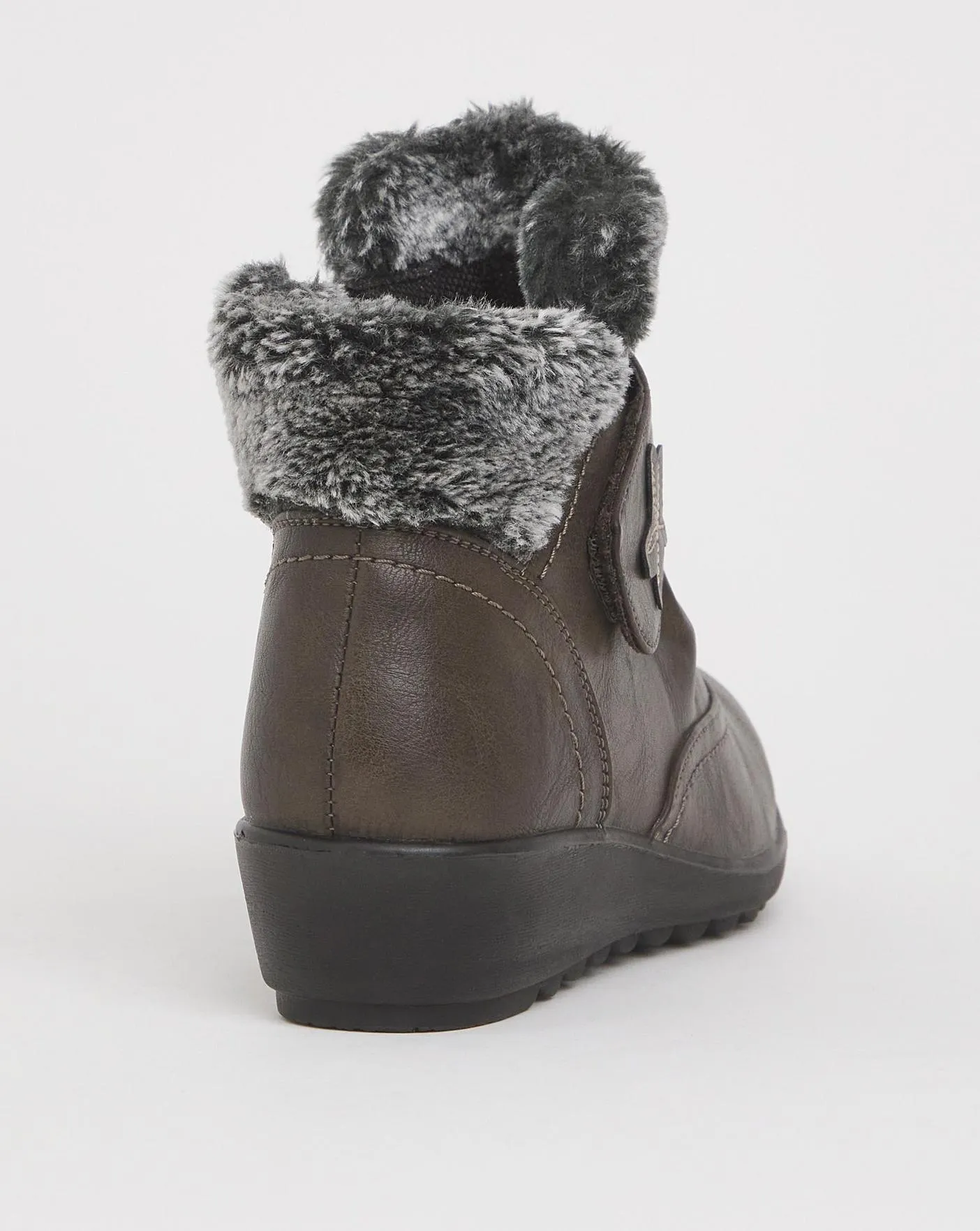 Cushion Walk Touch & Close Faux Fur Ankle Boot Wide E Fit