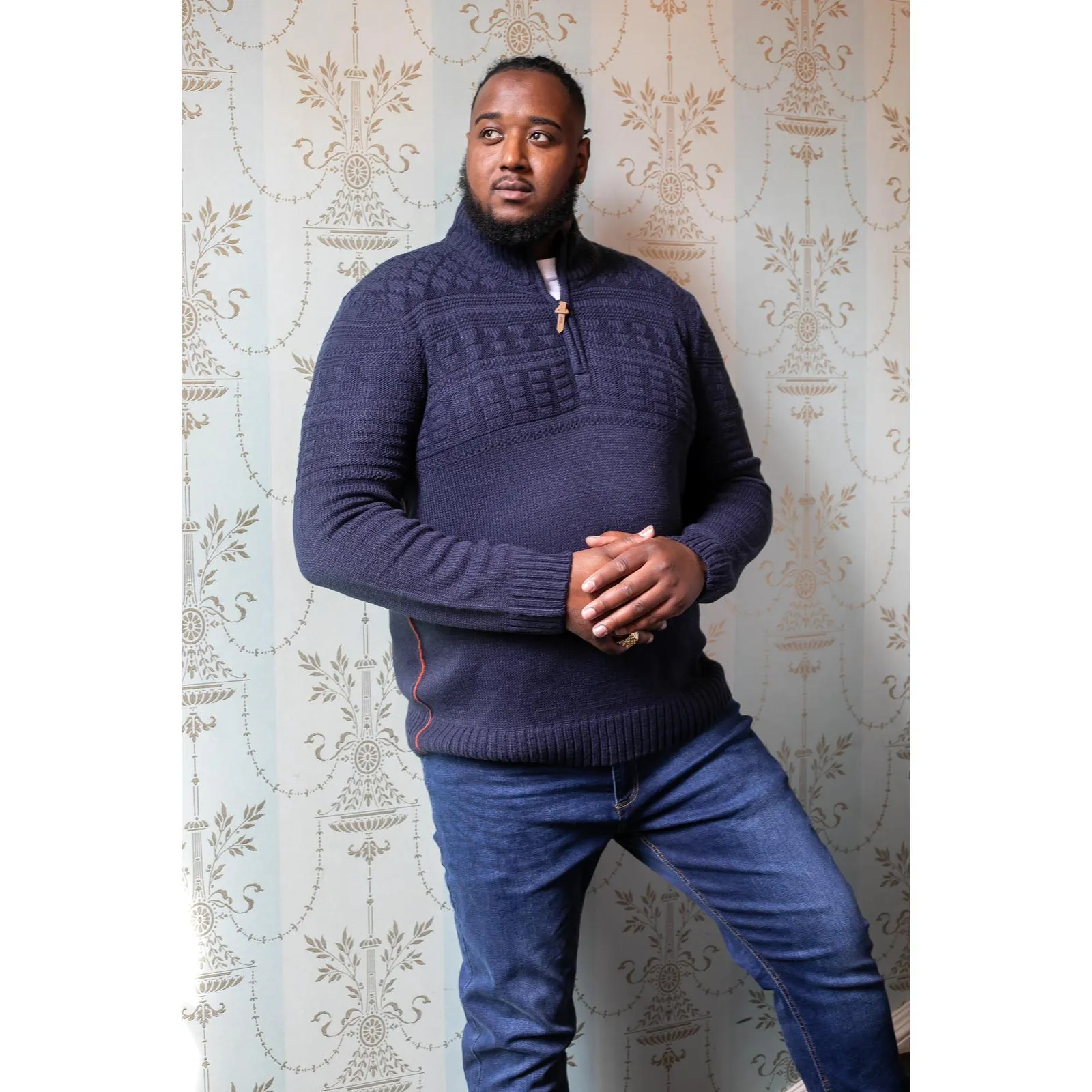 D555 Mens Yates Big Tall Plus Size Half Zip Knitted Pullover Jumper