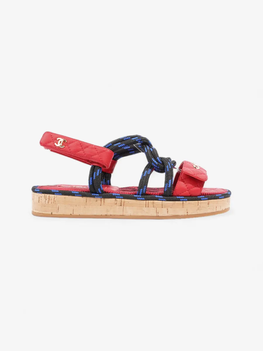 Dad Cord Sandals Red / Blue / Black Calfskin Leather EU 38 UK 5