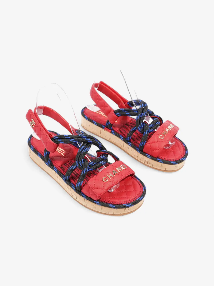 Dad Cord Sandals Red / Blue / Black Calfskin Leather EU 38 UK 5