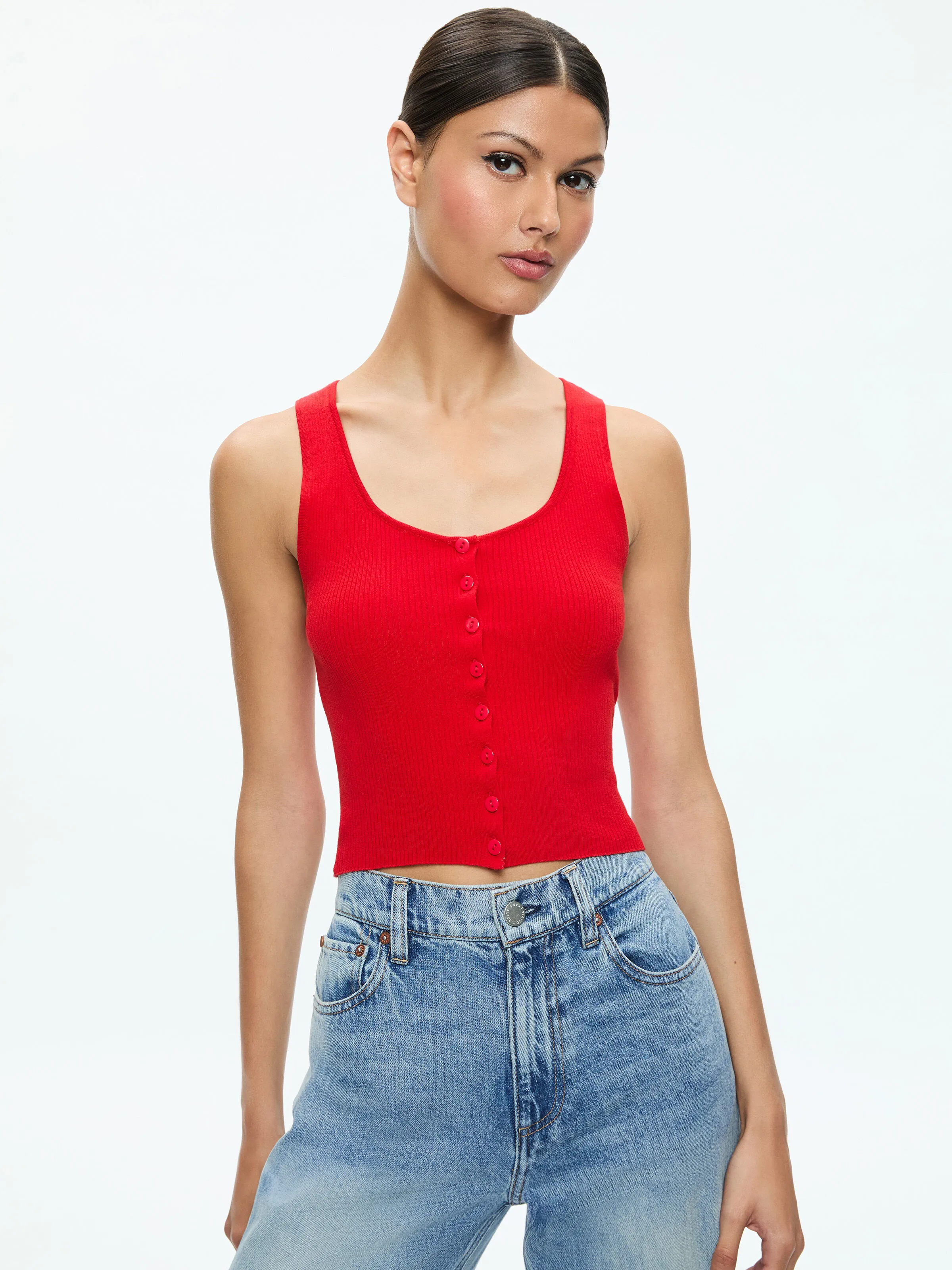 DARYN BUTTON THROUGH CROPPED TANK