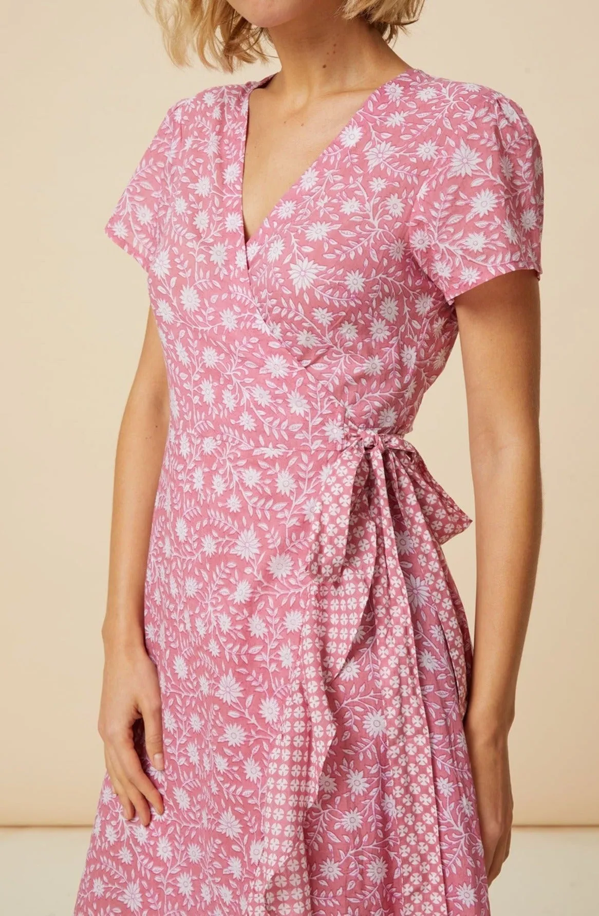 Demi Cotton Wrap Dress | Primula Pink/White