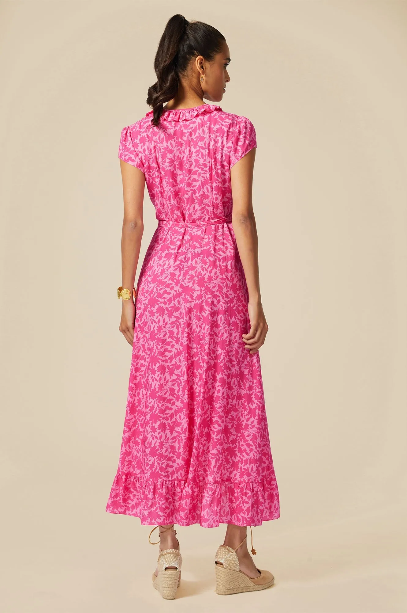 Demi EcoVero Wrap Dress | Clematis Vines Mono Pink/Pink