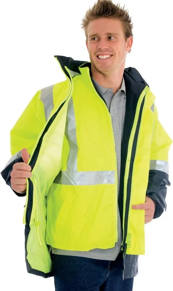 DNC 3864 Two Tone Hi-Visibility Jacket - 4 in 1 - Polyester/PU - Yellow/Navy - SM