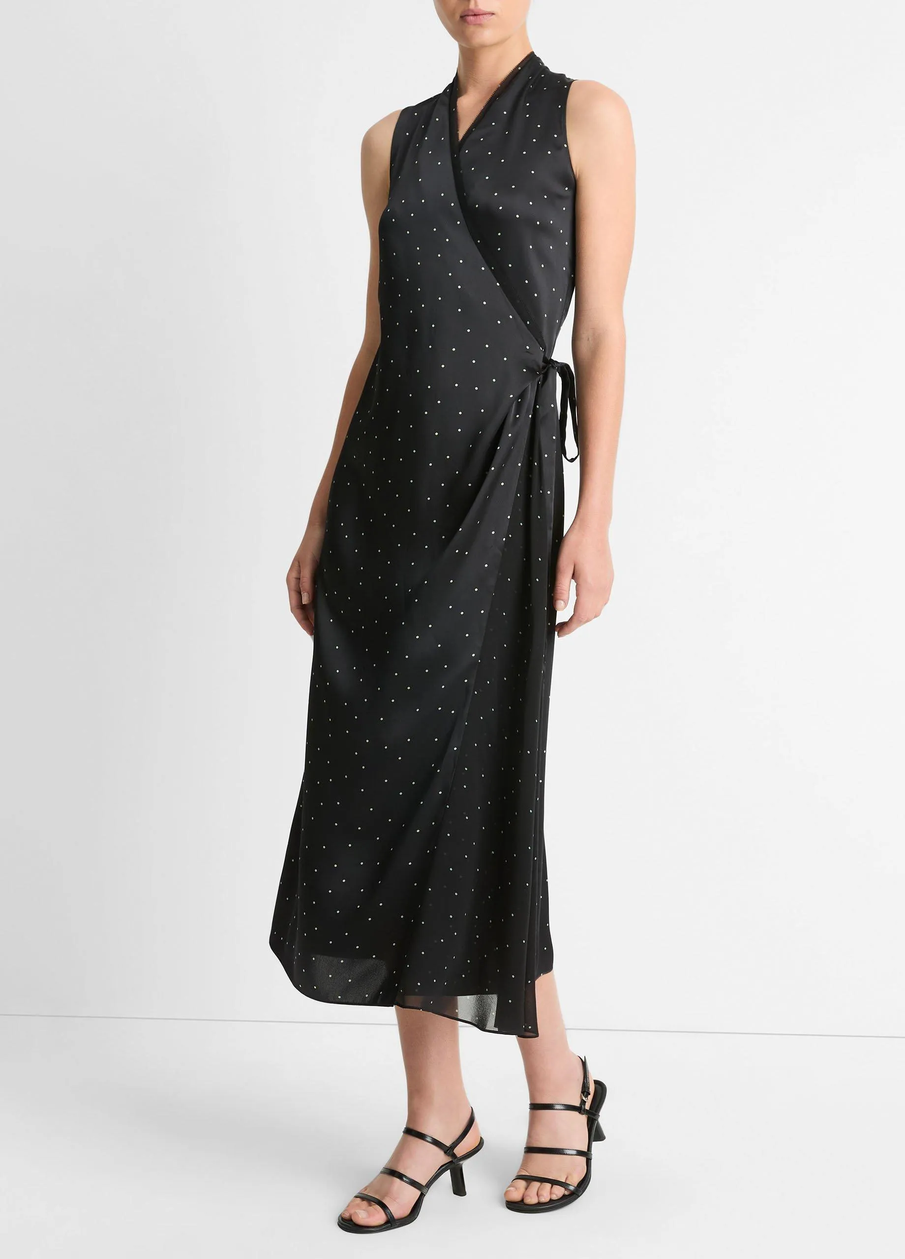 Dot-Print Paneled-Chiffon Wrap Dress