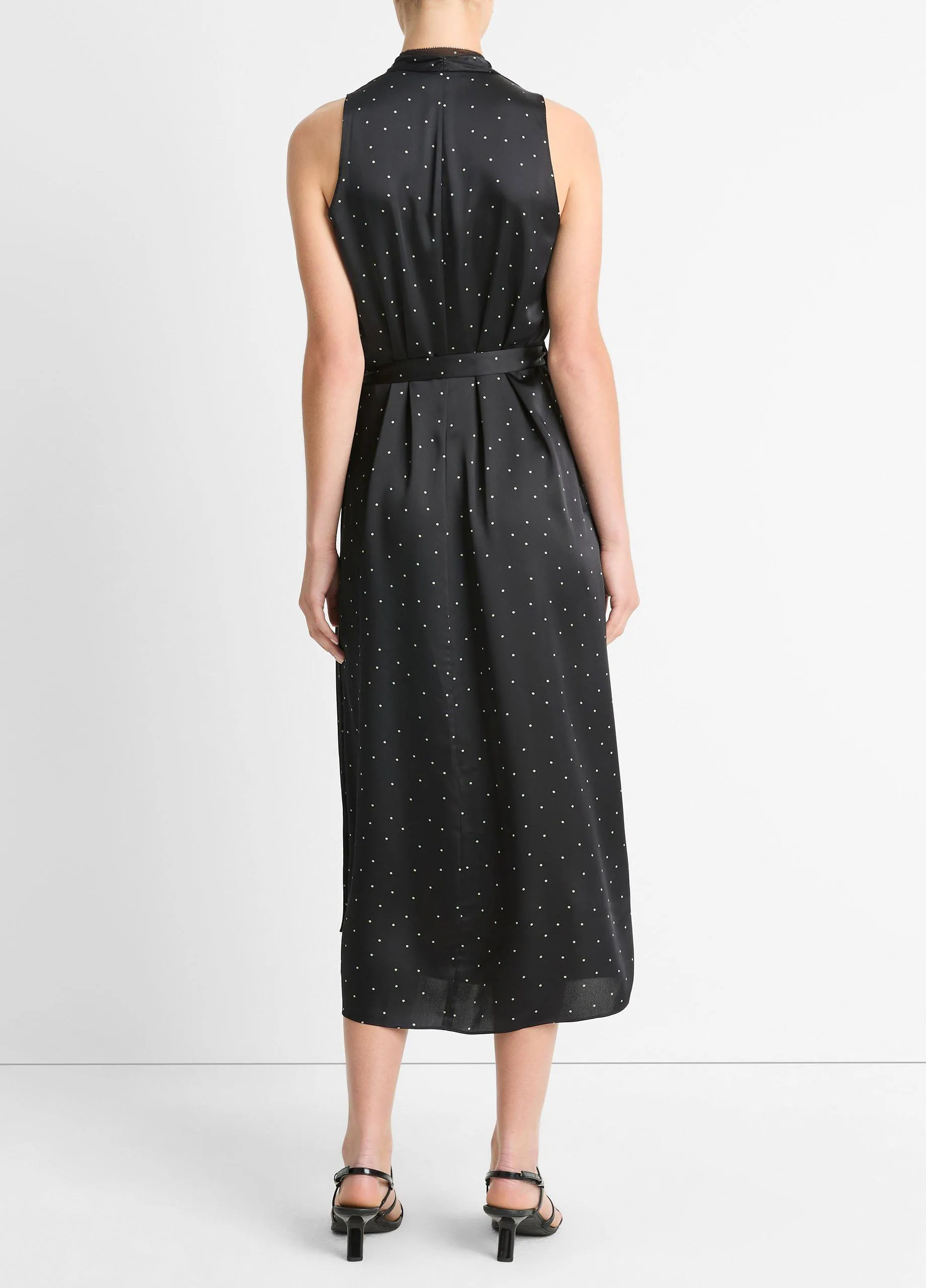 Dot-Print Paneled-Chiffon Wrap Dress