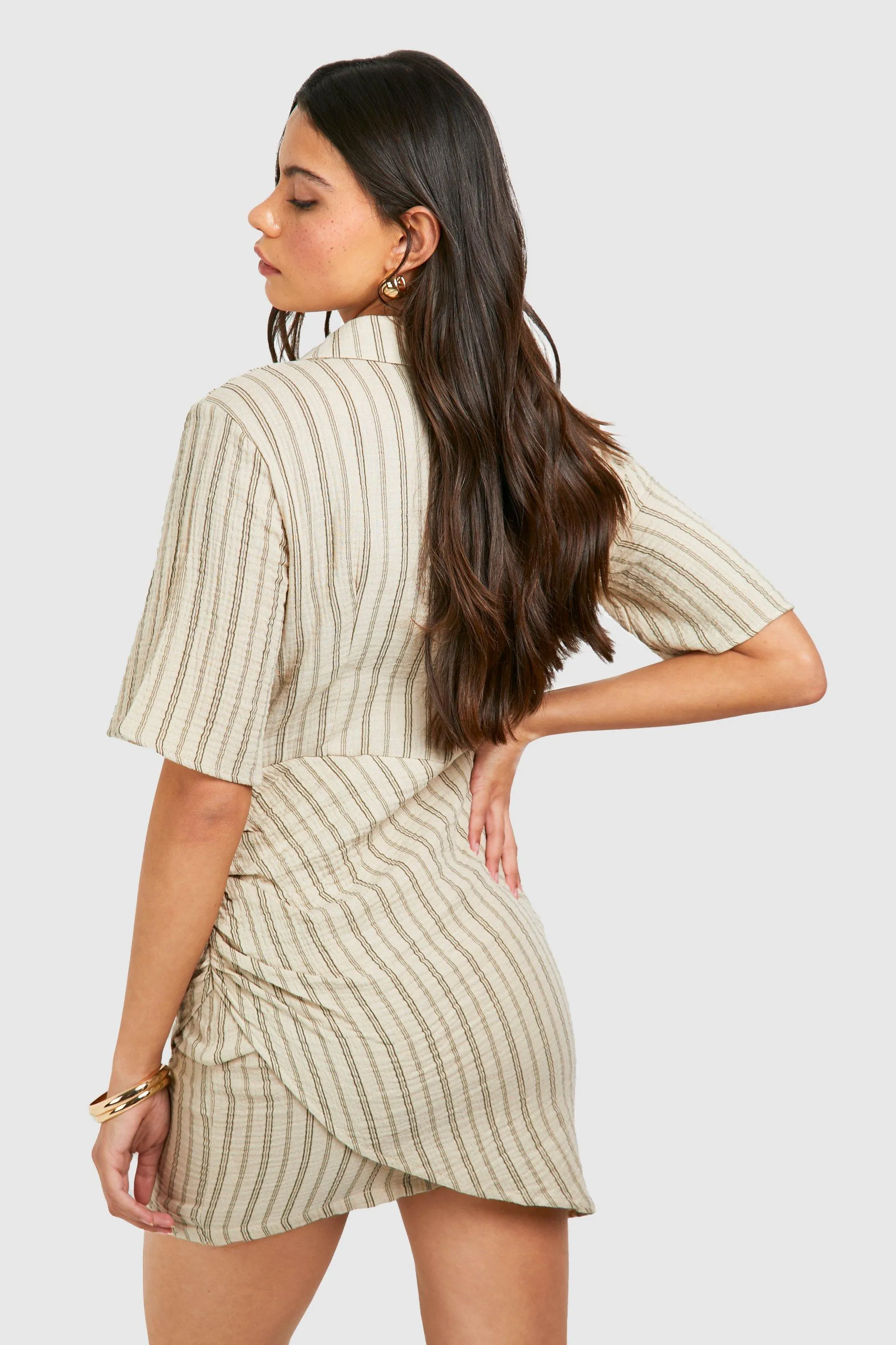 Dresses | Stripe Wrap Short Sleeve Shirt Dress | boohoo