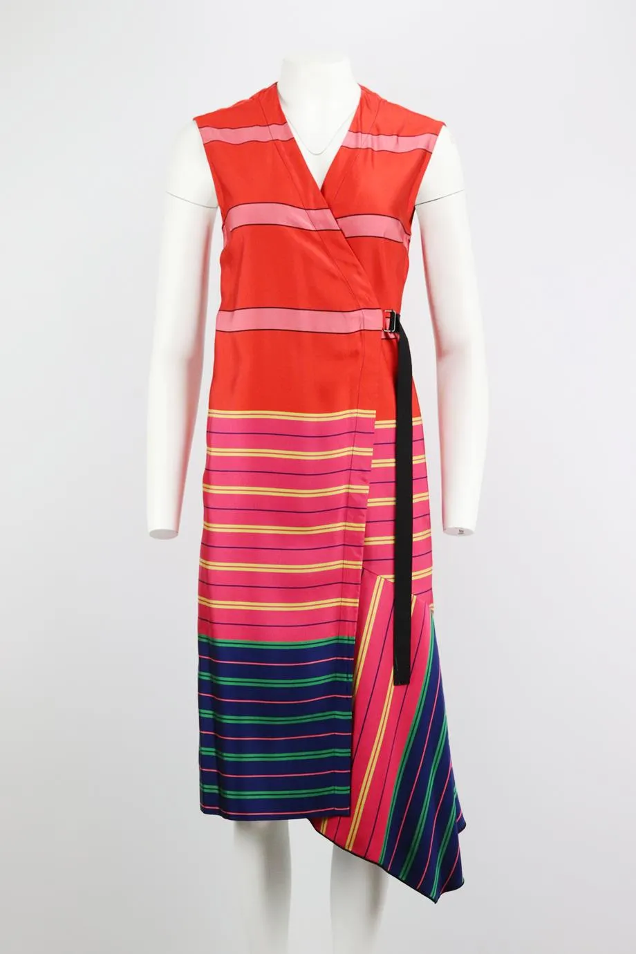 DRIES VAN NOTEN STRIPED TWILL WRAP DRESS FR 36 UK 8