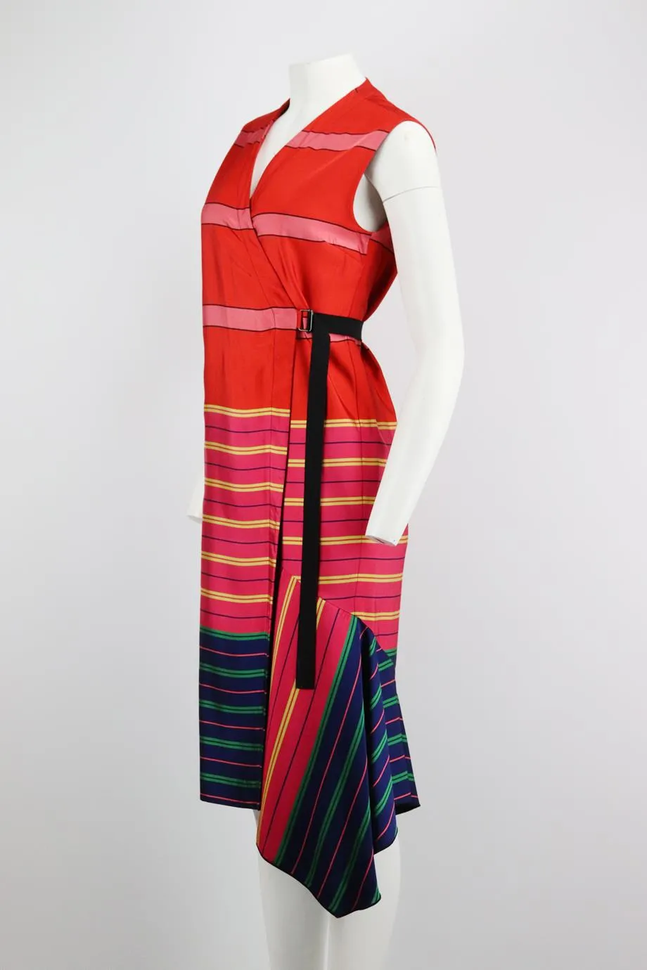 DRIES VAN NOTEN STRIPED TWILL WRAP DRESS FR 36 UK 8