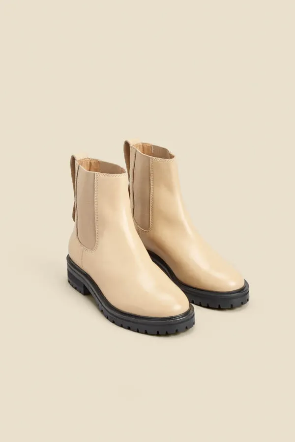 Ecru Chunky Sole Leather Chelsea Boot