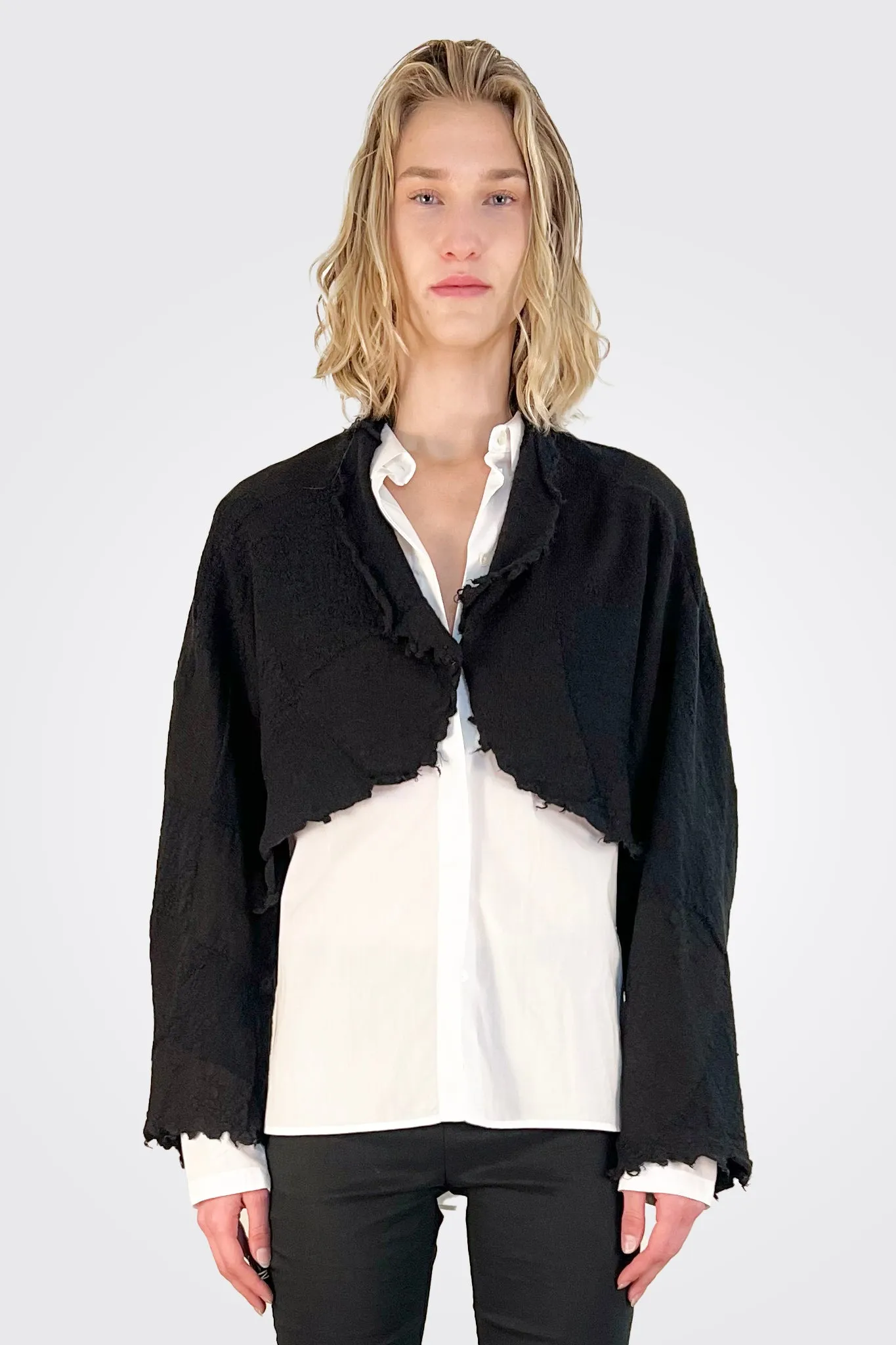 Fringed Hem Bolero Jacket - Espresso Check