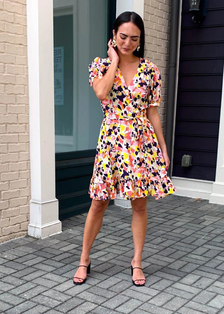 Frnch Aimy Puff Sleeve Floral Wrap Dress ***FINAL SALE***