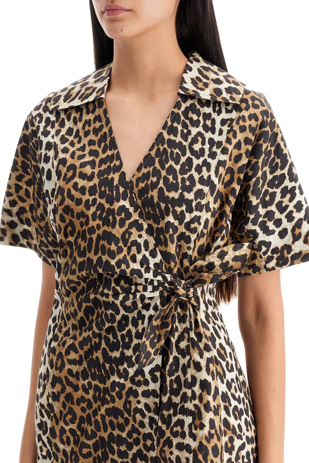 GANNI    Ganni Animal Print Poplin Wrap Mini Dress