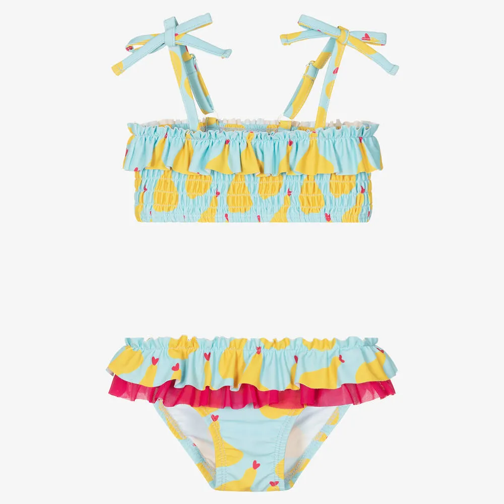 Girls Blue & Yellow Pear Print Bikini