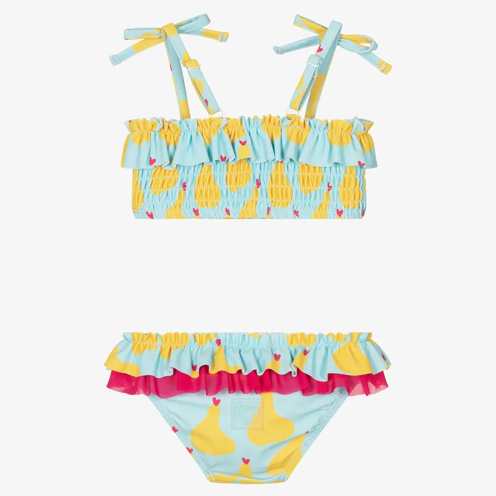 Girls Blue & Yellow Pear Print Bikini