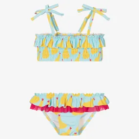 Girls Blue & Yellow Pear Print Bikini