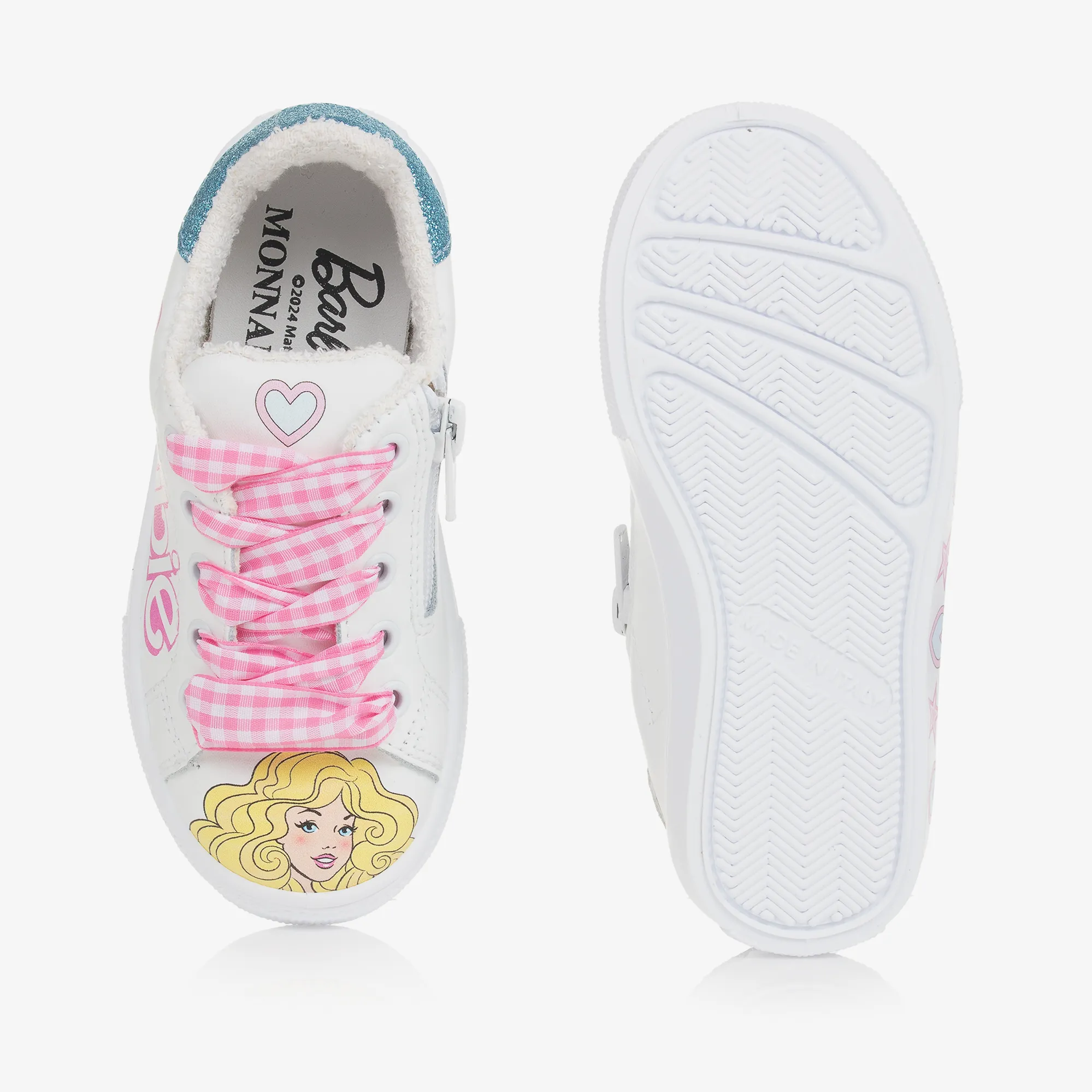 Girls White Leather Barbie Trainers