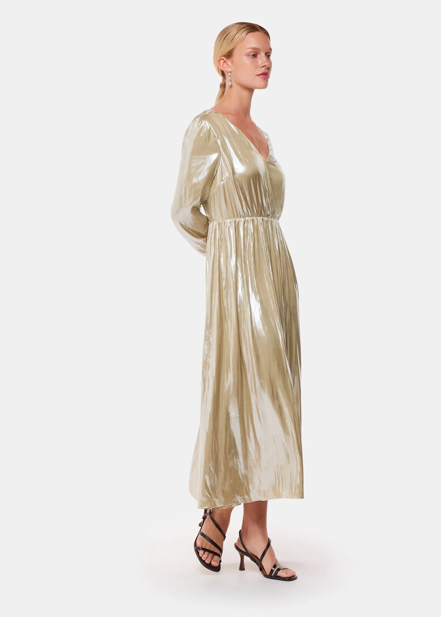 Gold Metallic Wrap Front Dress