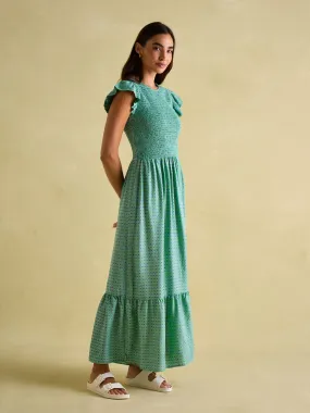 Green Shirred Dress