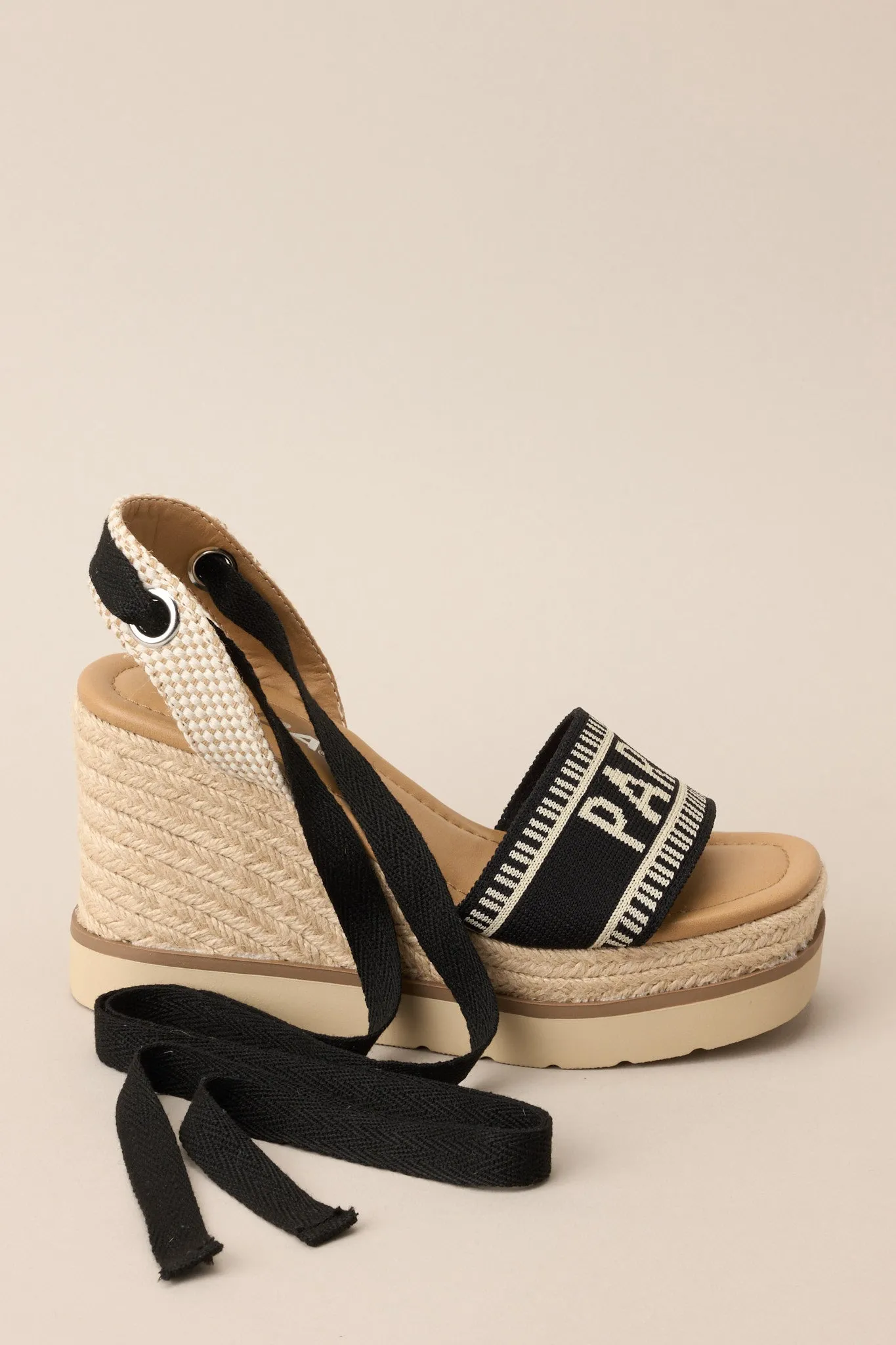 Here Again Black Espadrille Platform Wedge Sandals