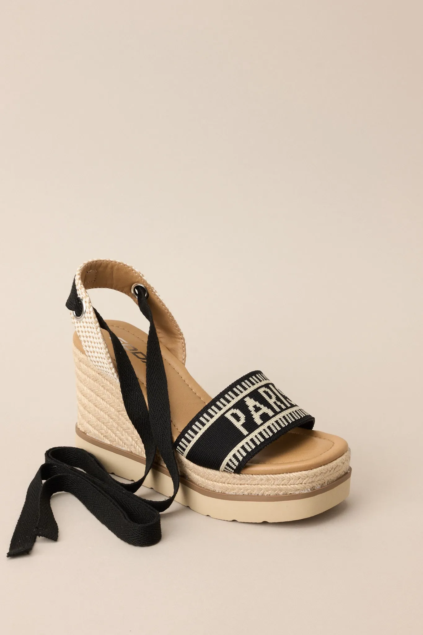 Here Again Black Espadrille Platform Wedge Sandals