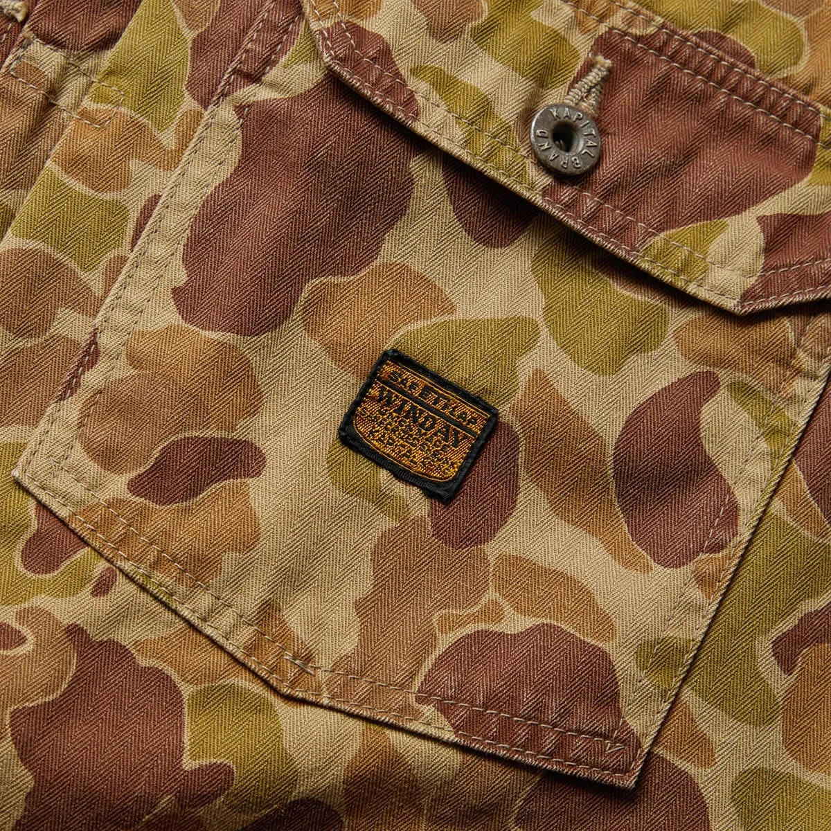 HERRINGBONE HAPPY PEEK-A-BOO CAMO 1ST JACKET BEIGE KHAKI | Bodega