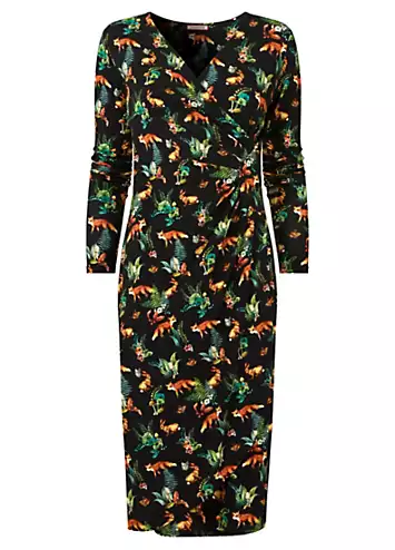 Joe Browns Wrap Front Ruched Woodland Creatures Jersey Dress | Grattan