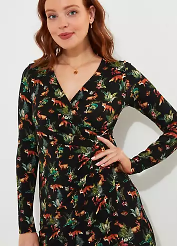 Joe Browns Wrap Front Ruched Woodland Creatures Jersey Dress | Grattan