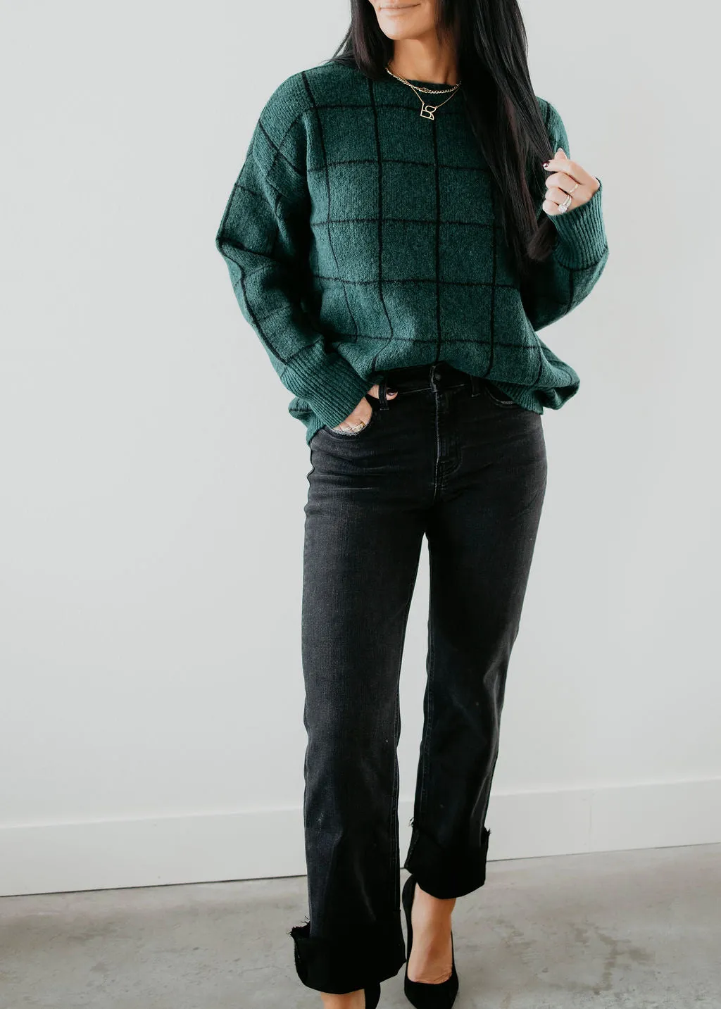 Kasie Grid Pattern Pullover