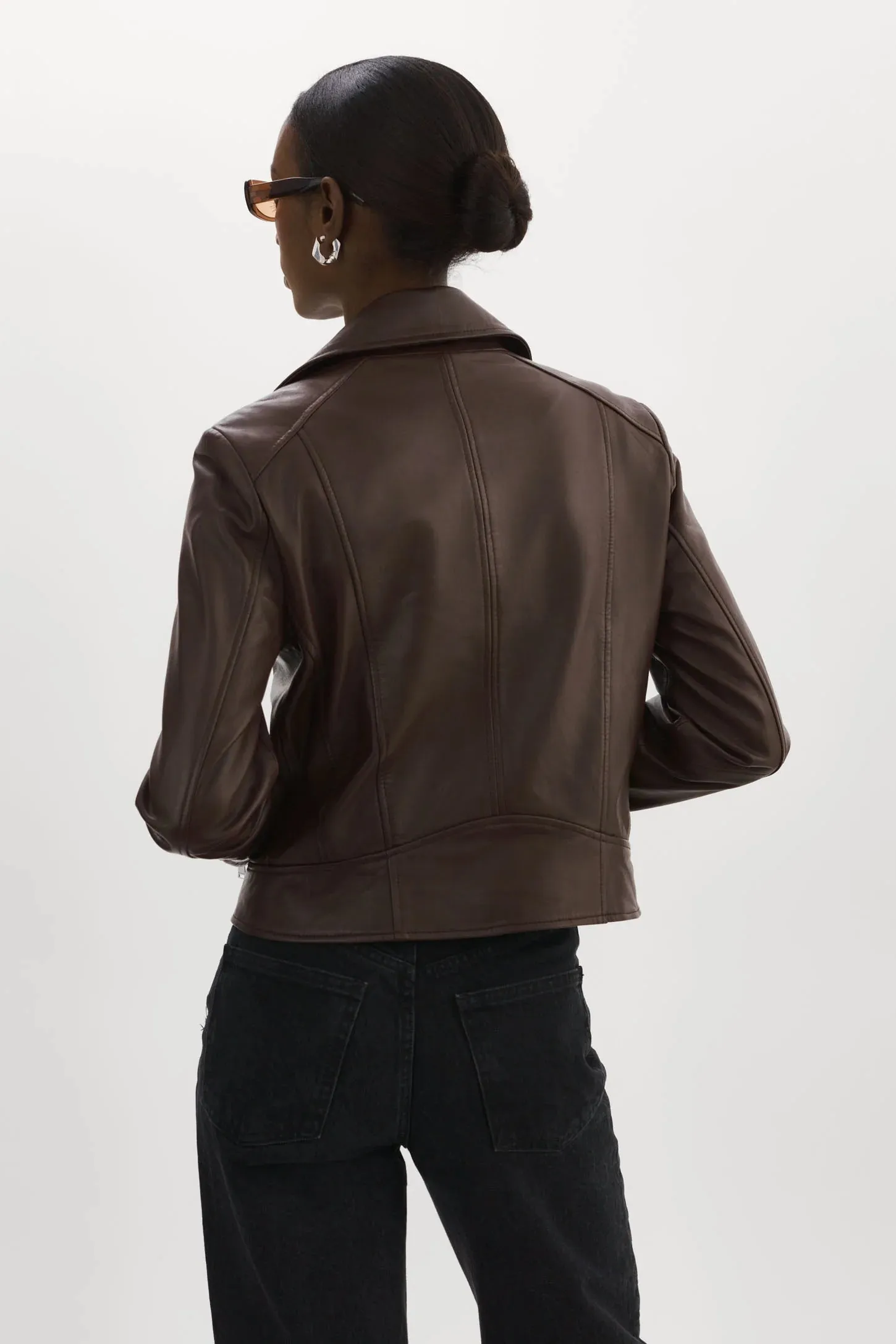 Kelsey Leather Biker Jacket - Mahogany