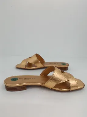 Kurt Geiger London Women's Gold Leather Flat Sandals Size 8.5 M