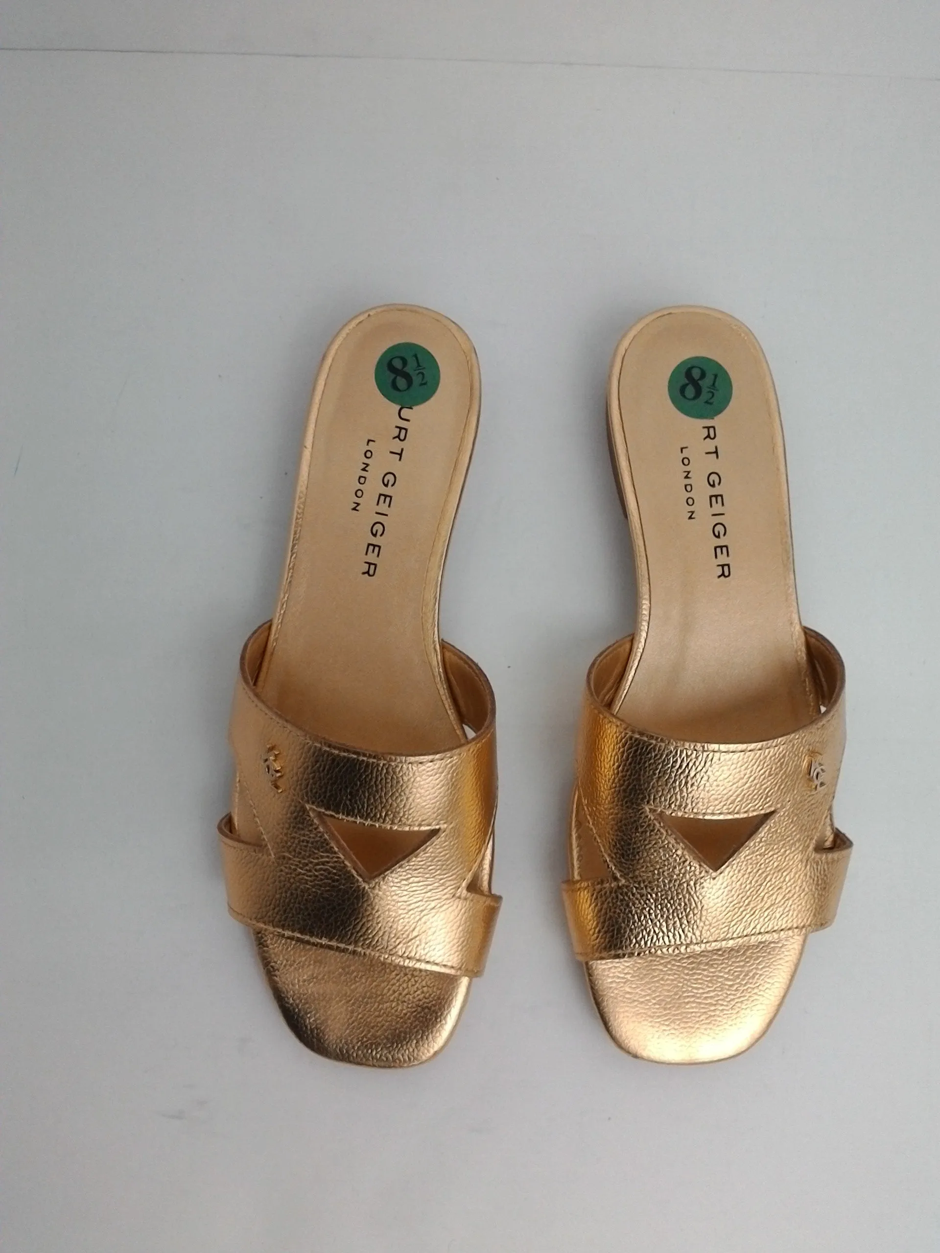 Kurt Geiger London Women's Gold Leather Flat Sandals Size 8.5 M