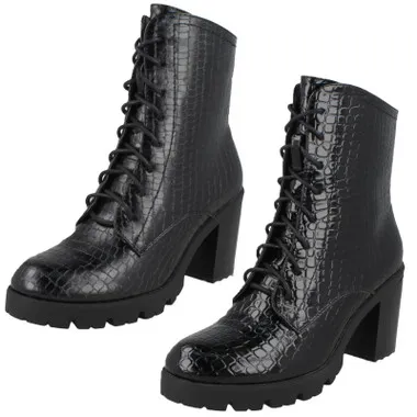 Ladies Spot On Lace Up Ankle Boot F51013