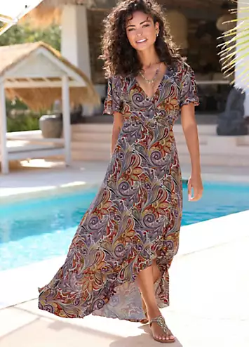 LASCANA Mock Wrap Print Maxi Dress | Grattan