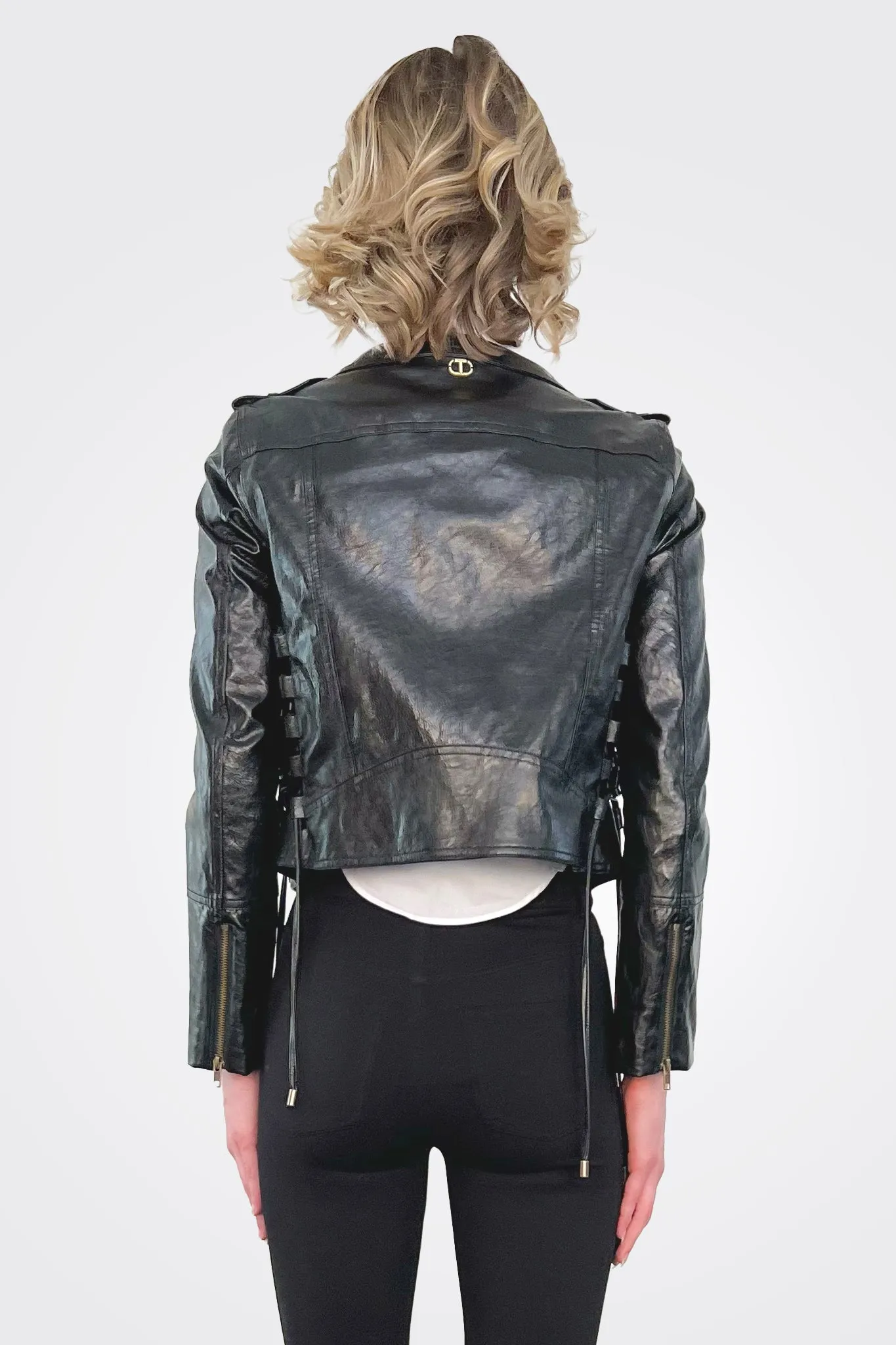 Leather-Like Biker Jacket - Black