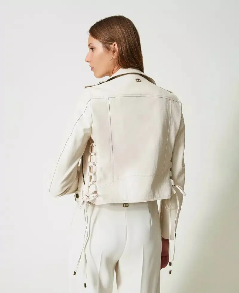 Leather-Like Biker Jacket - White Snow