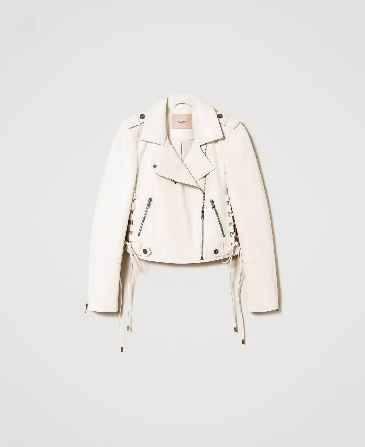 Leather-Like Biker Jacket - White Snow