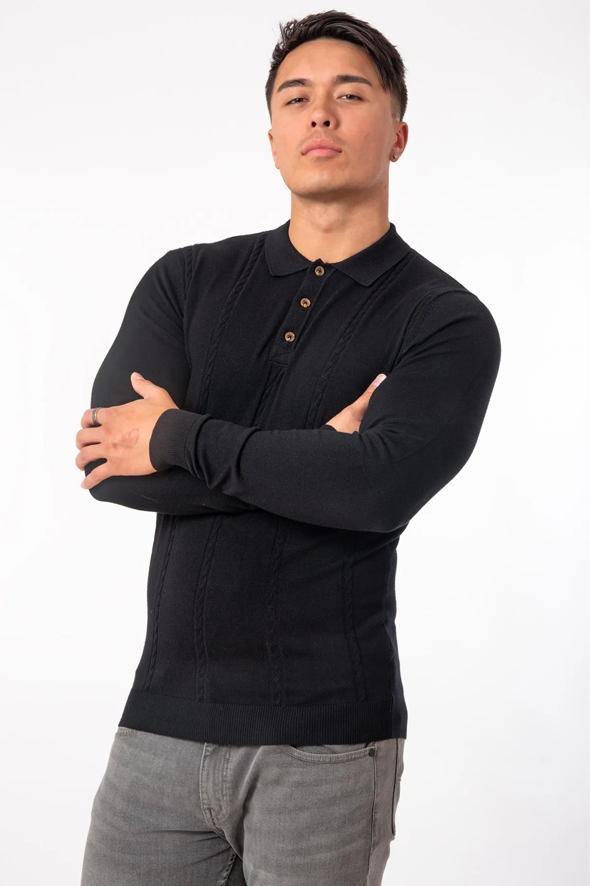 Long Sleeved Knitted Polo