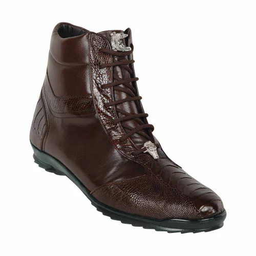 LOS ALTOS Genuine Ostrich Leg Brown Casual Ankle Boot